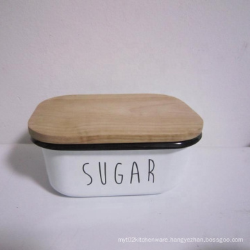 Enamel Sugar Container  Enamel Pie Dish,Enamel Lunch Box With Wooden Lid